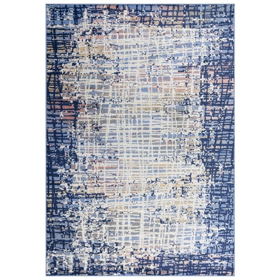 Woven Trends Stephen Area Rug MRQ841 Contemporary Style, Distressed Pattern, Pet & Family Friendly, Living Room, Dining Room, Office, Low Pile Power Loomed Polypropylene Area Rug in Navy - 5' x 7'