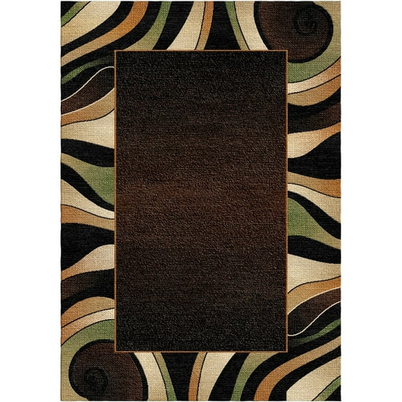 Woven Trends Sumatra Classic Area Rug  5'2" x 7'4" - Geometric Bordered Centre Solid Carpet with Jute Backing, Stain-Resistant Rug for Living Room, Bedroom, Dining Home Decor - Black