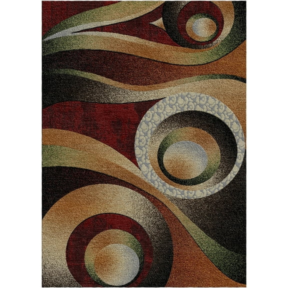 Woven Trends Sumatra Modern Area Rug 5'2" x 7'4" Concentric Circles and Curved Line Abstract Pattern Carpet with Jute Backing, Stain-Resistant Rug for Living Room, Bedroom, Dining Home Decor - Maroon
