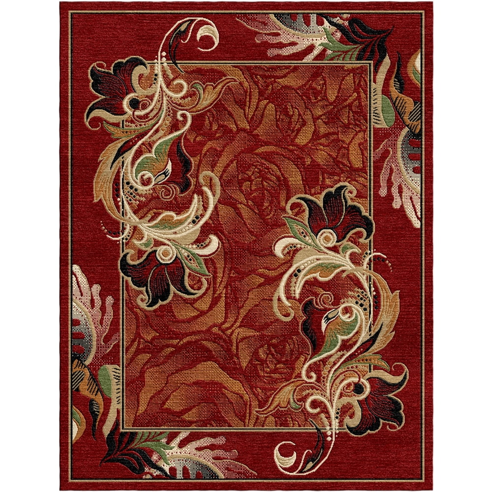 Woven Trends Sumatra Modern Area Rug 3'7" x 5'6"  Elegant Floral Geometric Pattern Carpet with Jute Backing, Stain-Resistant Rug for Living Room, Bedroom, Dining Home Decor - Red