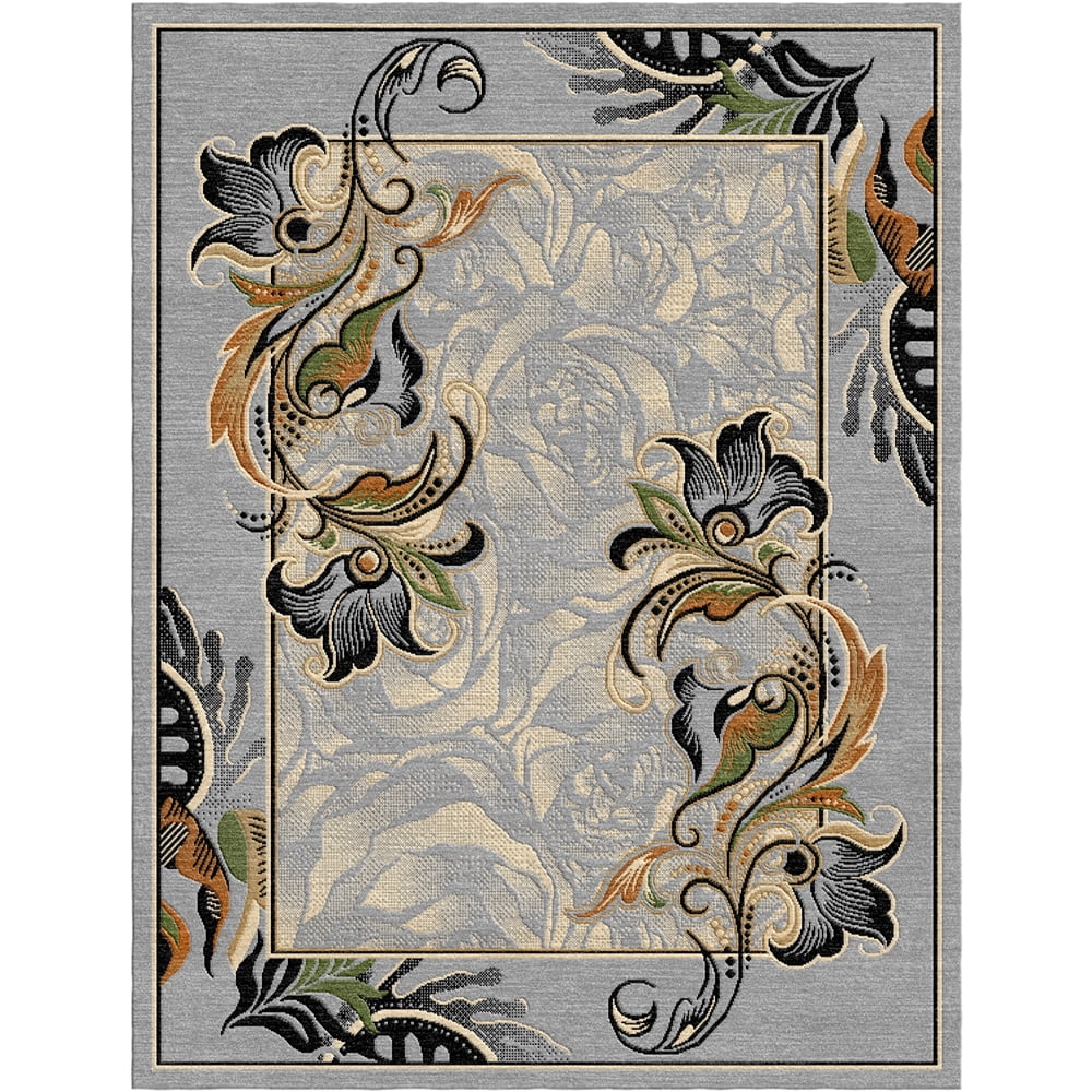 Woven Trends Sumatra Modern Area Rug 7'8" x 10'7" Elegant Floral Geometric Pattern Carpet with Jute Backing, Stain-Resistant Rug for Living Room, Bedroom, Dining Home Decor - Grey