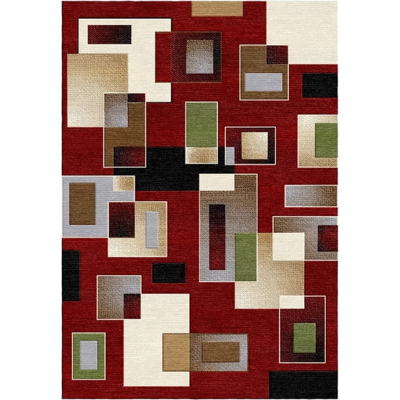 Woven Trends Sumatra Modern Area Rug 3'7" x 5'6" - Box in Various Shapes Elegant Geometric Pattern Carpet with Jute Backing, Stain-Resistant Rug for Living Room, Bedroom, Dining Home Decor - Red