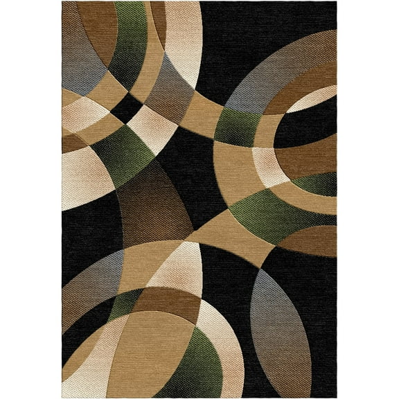 Woven Trends Sumatra Modern Area Rug 3'7" x 5'6"  Half Circle Abstract Shape Elegant Geometric Pattern Carpet with Jute Backing Stain-Resistant Rug for Living Room, Bedroom, Dining Home Decor - Black