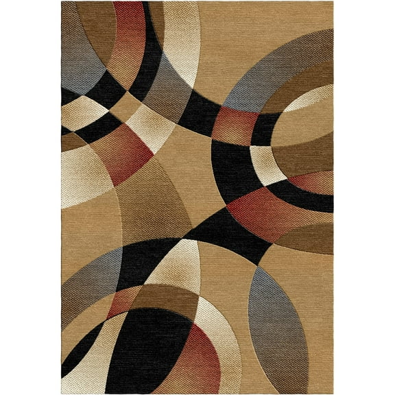 Woven Trends Sumatra Modern Area Rug 5'2" x 7'4" Half Circle Abstract Shape Elegant Geometric Pattern Carpet with Jute Backing, Stain-Resistant Rug for Living Room, Bedroom, Dining Home Decor - Gold
