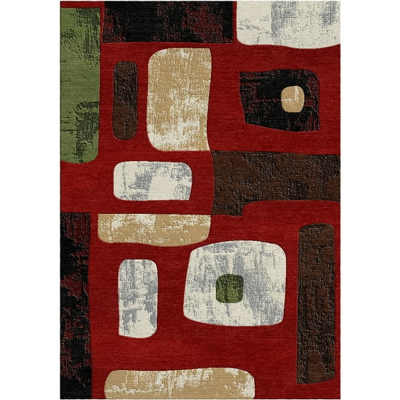 Woven Trends Sumatra Modern Area Rug 5'2" x 7'4" - Block of Pieces Elegant Geometric Pattern Carpet with Jute Backing, Stain-Resistant Rug for Living Room, Bedroom, Dining Home Decor - Maroon