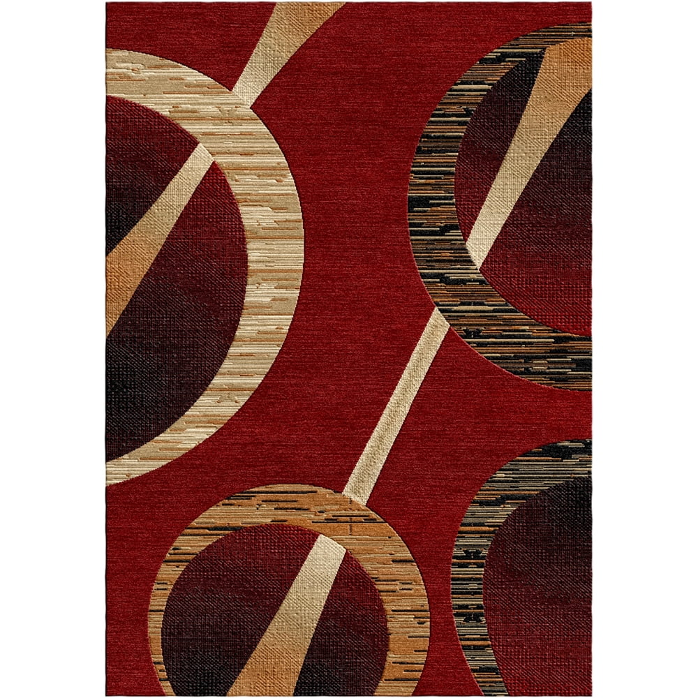 Woven Trends Sumatra Modern Area Rug  7'8" x 10'7" - Noncentral Medallion Geometric Pattern Carpet with Jute Backing, Stain-Resistant Rug for Living Room, Bedroom, Dining Home Decor - Maroon