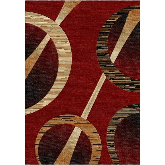 Woven Trends Sumatra Modern Area Rug 7'8" x 10'7" - Noncentral Medallion Geometric Pattern Carpet with Jute Backing, Stain-Resistant Rug for Living Room, Bedroom, Dining Home Decor - Maroon