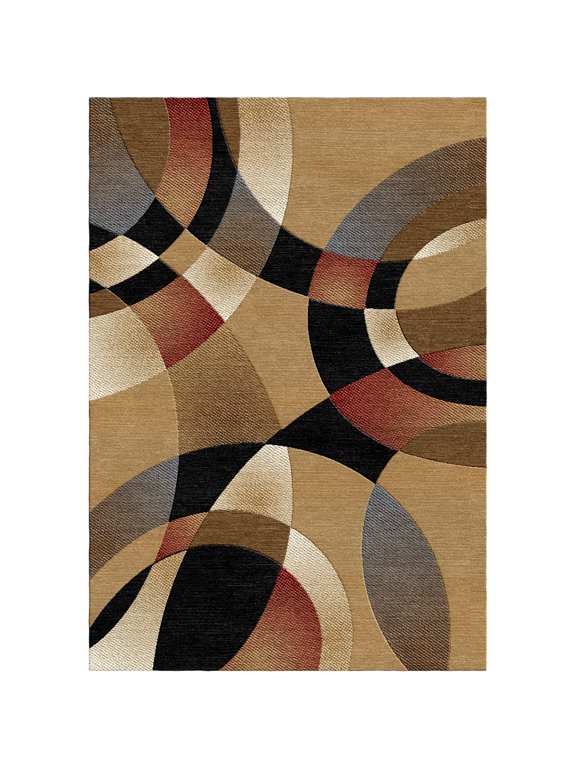 Sumatra Modern Area Rug 7'8" x 10'7" Half Circle Abstract Shape Elegant Geometric Pattern Carpet with Jute Backing, Stain-Resistant Rug for Living Room, Bedroom, Dining Home Decor - Gold