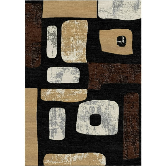 Woven Trends Sumatra Modern Area Rug 7'8" x 10'7" - Block of Pieces Elegant Geometric Pattern Carpet with Jute Backing, Stain-Resistant Rug for Living Room, Bedroom, Dining Home Decor - Black