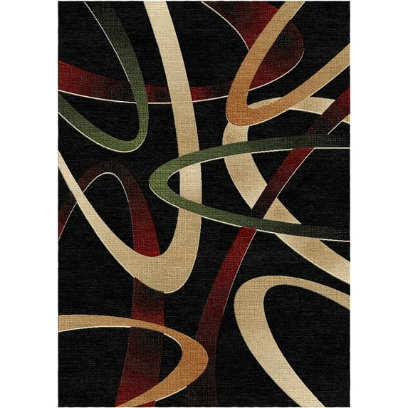 Woven Trends Sumatra Modern Hallway Runner 1'9" x 7'2" - Overlapping Curved Lines Abstract Pattern Carpet with Jute Backing Area Rug, Stain-Resistant Long Rugs for Hallway, Corridor, Entryway - Black