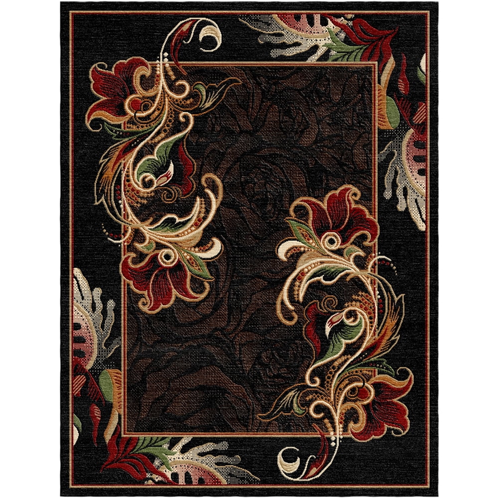 Woven Trends Sumatra Modern Hallway Runner 1'9" x 7'2" - Floral Geometric Pattern Carpet with Jute Backing Area Rug, Stain-Resistant Long Rugs for Hallway, Corridor, Entryway - Black