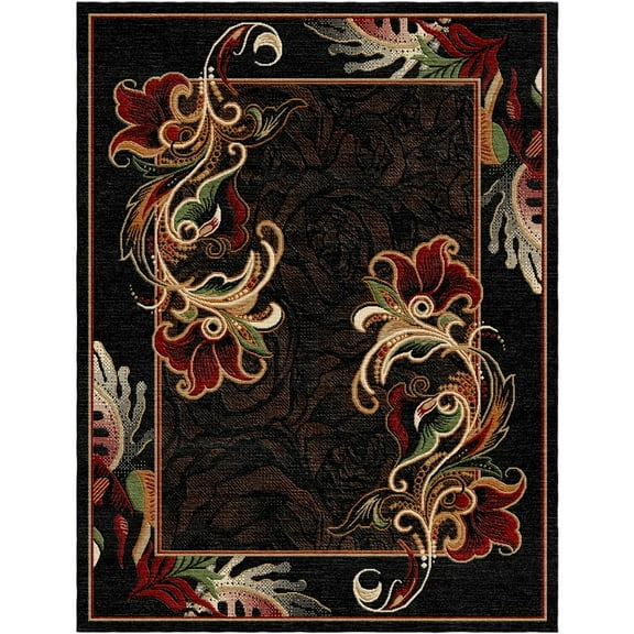 Woven Trends Sumatra Modern Hallway Runner 1'9" x 7'2" - Floral Geometric Pattern Carpet with Jute Backing Area Rug, Stain-Resistant Long Rugs for Hallway, Corridor, Entryway - Black