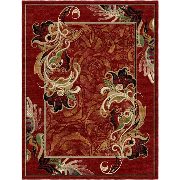 Woven Trends Sumatra Modern Hallway Runner 1'9" x 7'2" - Floral Geometric Pattern Carpet with Jute Backing Area Rug, Stain-Resistant Long Rugs for Hallway, Corridor, Entryway - Red
