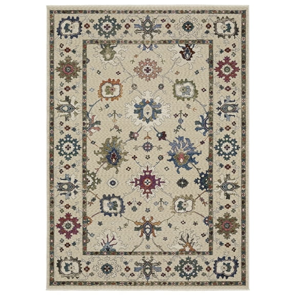 Woven Trends Trendy - HA01W - Traditional/Bohemian Rug, Floral Pattern, Stain and Fade Resistant, Living Room, Dining Room, Office, Low Pile Polyester Area Rug in Ivory - 8' x 11'