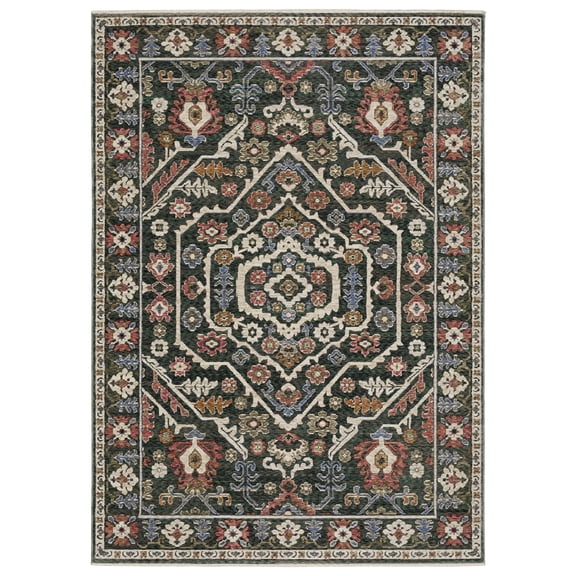 Woven Trends Trendy - HA02B - Classic Bohemian Rug, Floral Pattern, Stain and Fade Resistant, Living Room, Dining Room, Office, Low Pile Polyester Area Rug in Green - 6' x 9'