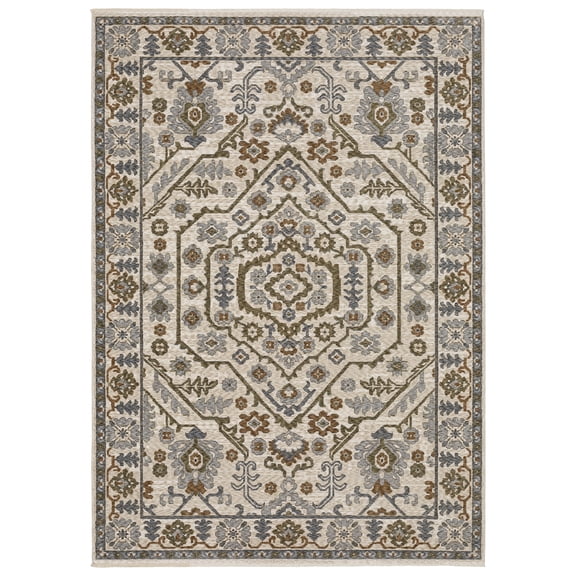 Woven Trends Trendy - HA02I - Traditional/Bohemian Rug, Bordered Medallion Pattern, Stain and Fade Resistant, Living Room, Dining Room, Office, Low Pile Polyester Area Rug in Ivory - 4' x 6'