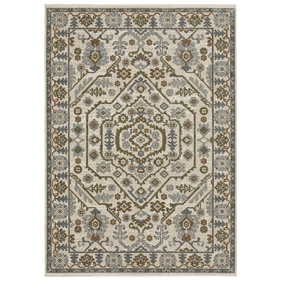 Woven Trends Trendy - HA02I - Traditional/Bohemian Rug, Bordered Medallion Pattern, Stain and Fade Resistant, Living Room, Dining Room, Office, Low Pile Polyester Area Rug in Ivory - 8' x 11'
