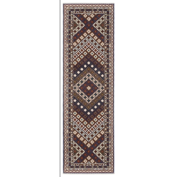 Woven Trends Trendy - HA08B - Bohemian Casual Rug, Geometric Pattern, Stain and Fade Resistant, Living Room, Entryway, Office, Low Pile Polyester Runner Rug in Multi - 2' x 8'