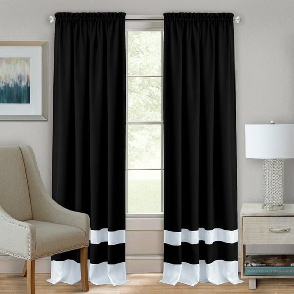 Woven Trends Two-Tone Window Curtain Panels, Rod-Pocket Light Filtering Curtains for Bedroom and Living Room, Double Layered Window Panel, Black/White, 50" x 84" Single Panel