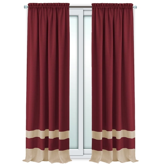 Woven Trends Two-Tone Window Curtain Panels, Rod-Pocket Light Filtering Curtains for Bedroom and Living Room, Double Layered Window Panel, Burgundy/Beige, 50" x 63" Single Panel