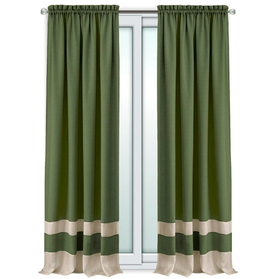Woven Trends Two-Tone Window Curtain Panels, Rod-Pocket Light Filtering Curtains for Bedroom and Living Room, Double Layered Window Panel, Green, 50" x 63" Single Panel