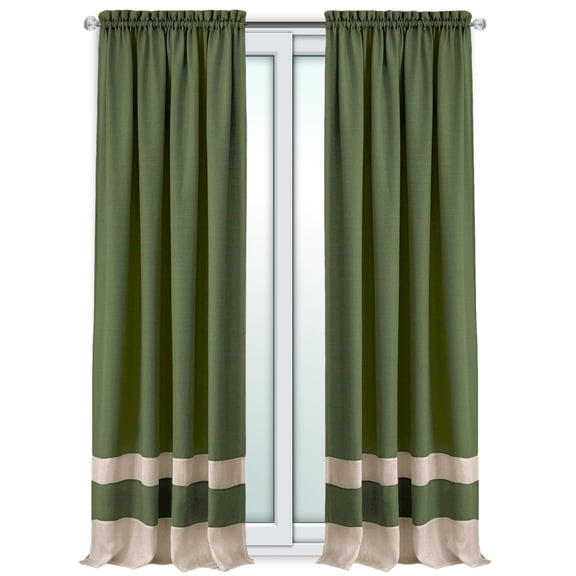 Woven Trends Two-Tone Window Curtain Panels, Rod-Pocket Light Filtering Curtains for Bedroom and Living Room, Double Layered Window Panel, Green, 50" x 84" Single Panel
