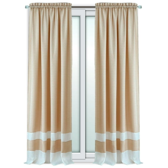 Woven Trends Two-Tone Window Curtain Panels, Rod-Pocket Light Filtering Curtains for Bedroom and Living Room, Double Layered Window Panel, Tan/White, 50" x 63" Single Panel