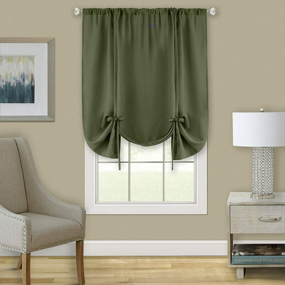 Woven Trends Two-Tone Window Curtain Shade Drapes, Room Darkening Shade with Tie-ups for Bedroom and Living Room, Double Layered Window Shade, Green/Beige, 58" W x 63" L Tie-Up Shade
