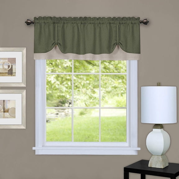 Woven Trends Two-Tone Window Curtain Tier Pair & Valance Set, Double Layer Small Window Curtains for Bathroom, Living Room, and Kitchen