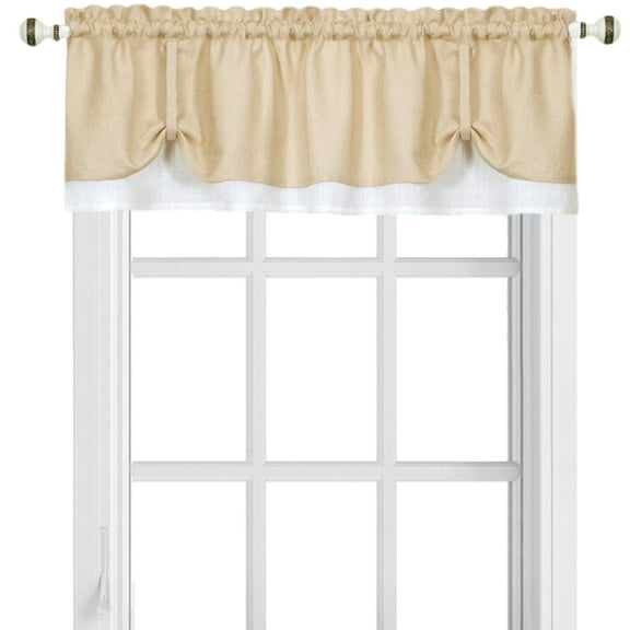 Woven Trends Two-Tone Window Curtain Valance, Double Layer Short Valance Small Window Curtains for Bathroom Living Room and Kitchen, Beige/White, 58" (W) x 14" (L) Valance