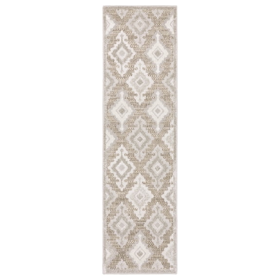 Woven Trends Venus - TAN08 - Eclectic Global Style, Diamond Lattice Pattern, Stain Resitant, Living Room, Entryway, Office, Low Pile Polypropylene Runner Rug in Beige - 2' x 8'