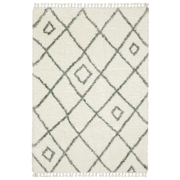 Woven Trends Xis Area Rug - AX03A - 6' 7" X 9' 6" - in Ivory - Plush Soft Shag, Family, Dining, Modern Style, Stain Resistant, Cushion Feel, Living Room Rug