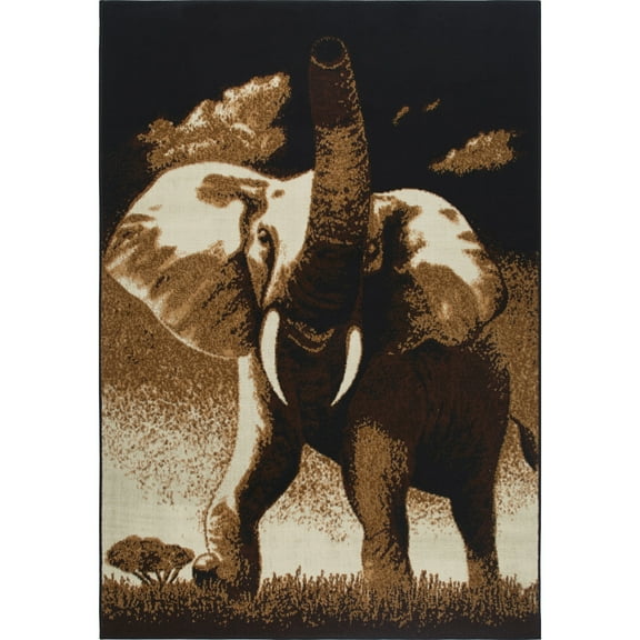 Woven Trends Zone Modern Area Rug with Animal Print, 5'3"X7'5" African Carpet Rug with Jute Backing, Soft-Durable | Fade-Resistant Rugs for Living Room, Bedroom Decor - Elephant Print