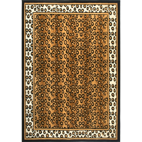 Woven Trends Zone Modern Area Rug with Bordered Animal Print, Jute Backing Carpet Rug, Soft-Durable | Fade-Resistant African Exotic Rugs for Living Room, Bedroom, Solid Leopard - 5'3"X7'5"