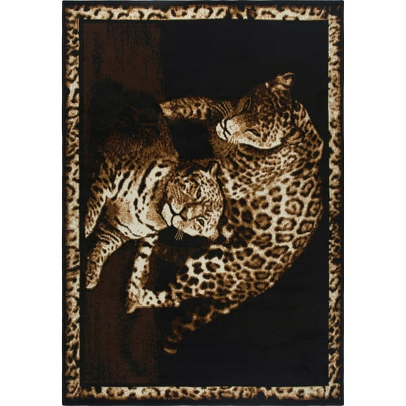 Woven Trends Zone Modern Area Rug with Novelty Bordered Animal Print, Jute Backing Rug with Soft-Durable | Fade-Resistant Carpet Rugs for Living Room, Bedroom, Leopard Family Print - 3'7"X5'3"