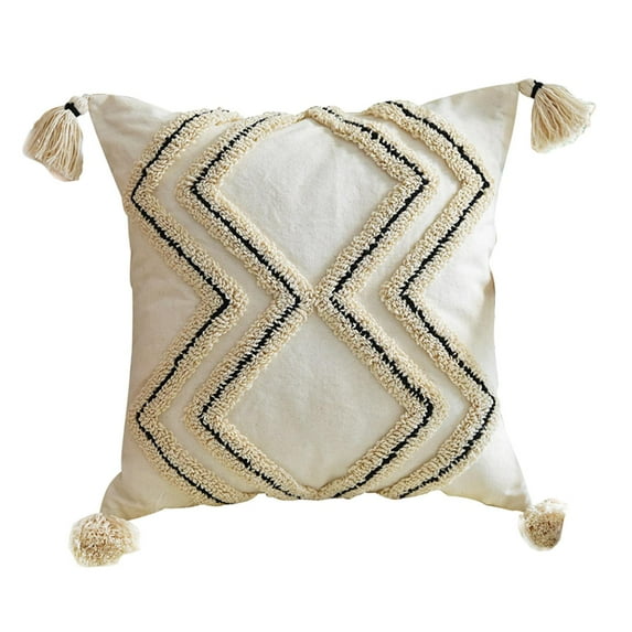 Woven Tufted Cushion Cover Tassels Modern Soft Cotton Decorative Square Throw Pillowcase for Outdoor Indoor Couch 45x45cm