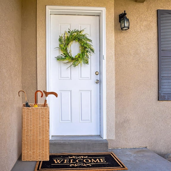 Woven Umbrella Stand for Entryway Handmade Umbrella Holder Freestanding Cane Stand Natural Color Decorative Umbrella Rack Tall Basket for Laundry Bathroom (Rectangular Style)