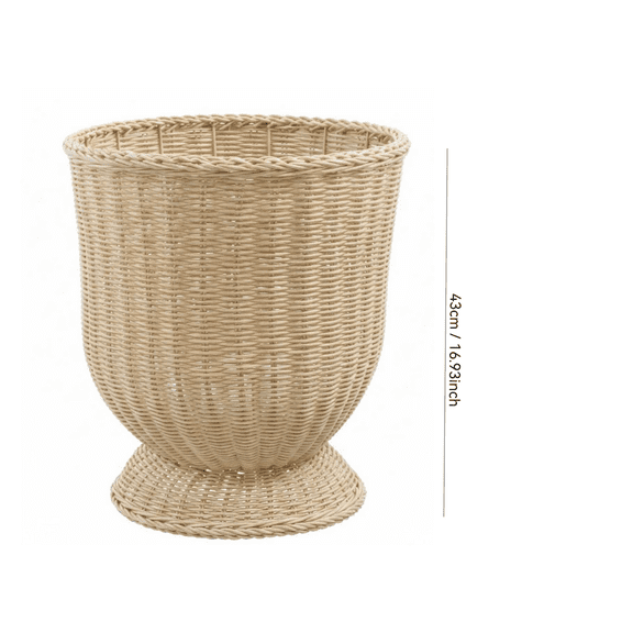 Woven Urn Planter Easter Decor Outdoor Indoor Wicker Style Flower Pot Classic Garden Pedestal Container for Spring Porch Entrance Display(16.93 Inch,khaki)