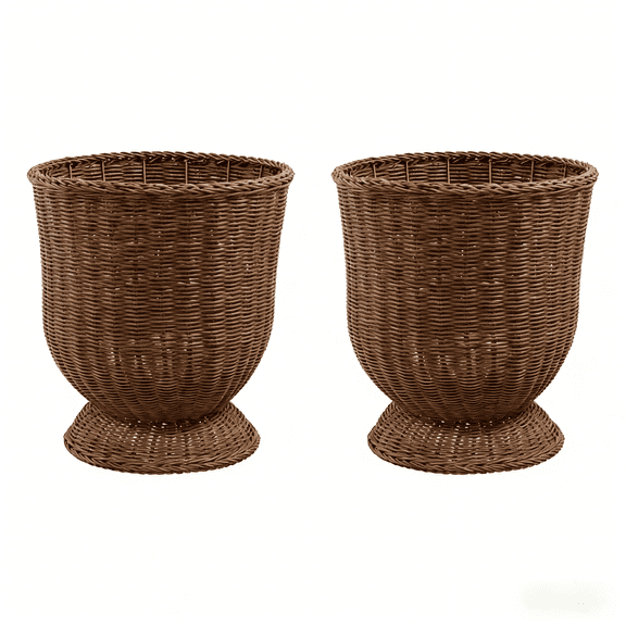 Woven Urn-Style Planters with Decorative Scalloped Rim and Transparent Inner Lining, 16", 2Count, Dark Brown, by EVAMOKE