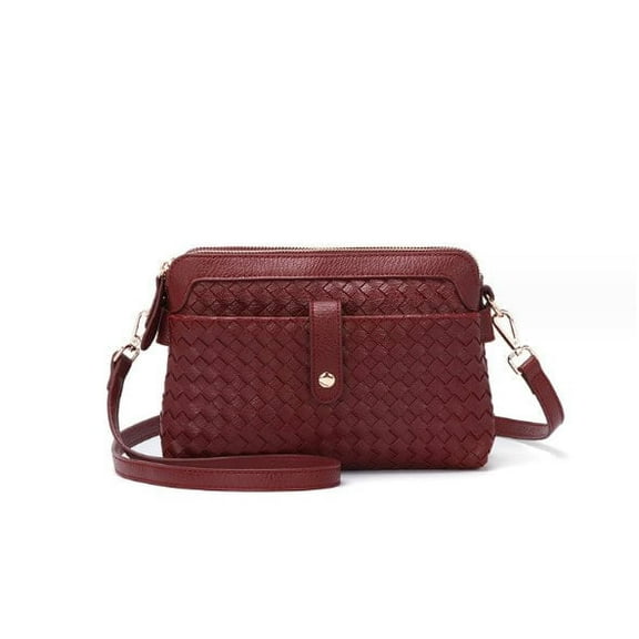 Woven Vegan Leather Double Compartment Woven Crossbody Bag
