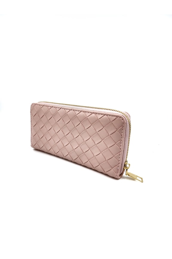 Woven Vegan Leather Zip Around Long Wallet