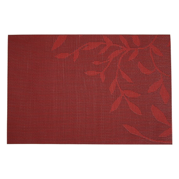 Woven Vinyl Placemat, 17.7x11.8 inch Red Leaf Pattern Place Mat, Non-Slip Heat-Resistant Washable Place Mat, for Kitchen Table Indoor Outdoor Durable