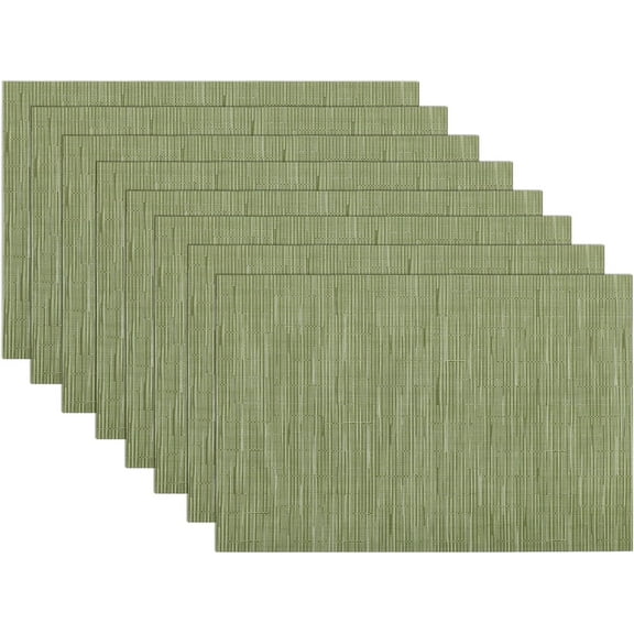 Woven Vinyl Placemats Set of 8 Wipe Clean Heat Resistant Place Mats Durable PVC Table Mats Waterproof Stain Resistant Indoor Outdoor (8, Olive Green)