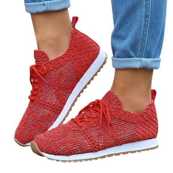 Woven Walking Shoes for Women 2025 Breathable Vintage Lace up Fashion Sneakers Casual Mesh Golf Flats
