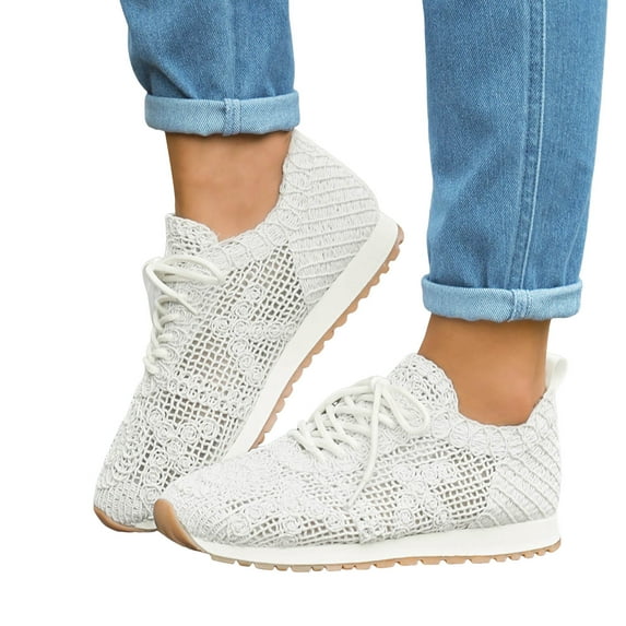 Woven Walking Shoes for Women 2025 Breathable Vintage Lace up Fashion Sneakers Casual Mesh Golf Flats