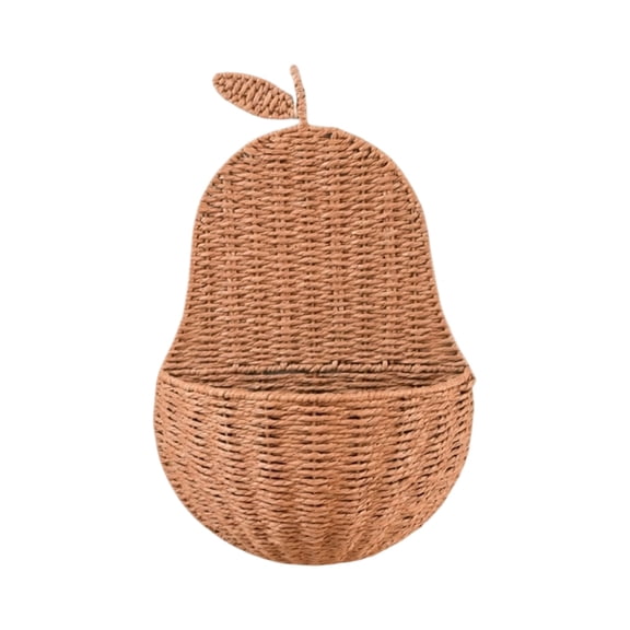 Woven Wall Basket Hanging Storage Organizer Pear Shaped Rattan Storage Basket For Home Aesthetic Breathable Countertop Saving Container Ideal For Foyer Keys And Dried Flower Display