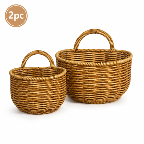 Woven Wall Basket Organizer, Rattan Style Hanging Storage Basket for Kitchen Garlic, Ginger, Bathroom Toiletries and Home Decor, Handmade Basket Rack for Space Saving Organization