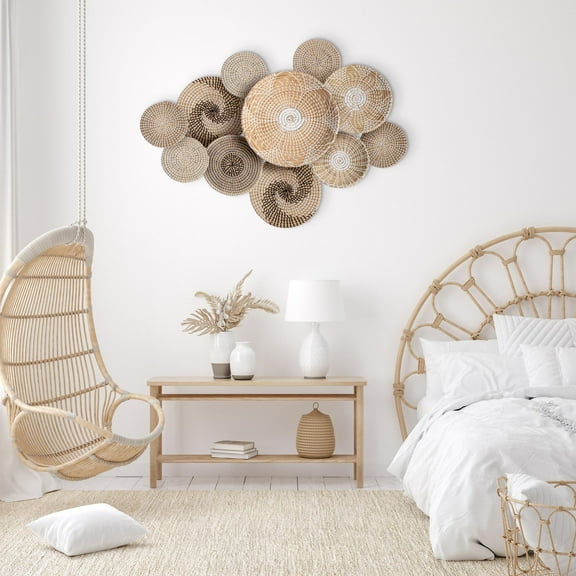 Woven Wall Basket Set of 11,Hanging Woven Seagrass Bowl Baskets, Woven Wicker Basket Wall Decor, Round Boho Wall Basket For Home Decoration