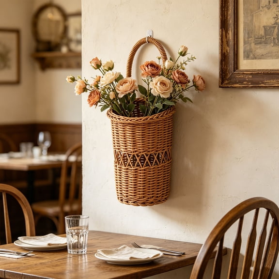 Woven Wall Baskets - Hanging Storage Basket | Rattan Wicker Baskets for Front Door | Handmade Hangable Storage Organize, Vegetable Fruit Container for Home,farmhouse,garden /9.06x4.33x3.94in
