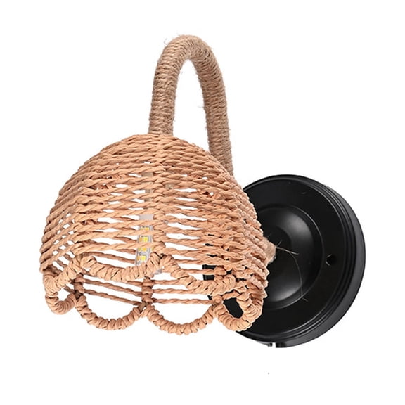 Woven Wall Lamp with Rope, Iron Bedside Sconce, Rustic Farmhouse Light Fixture for Living Room, Dining Room, Hallway - US Standard Plug